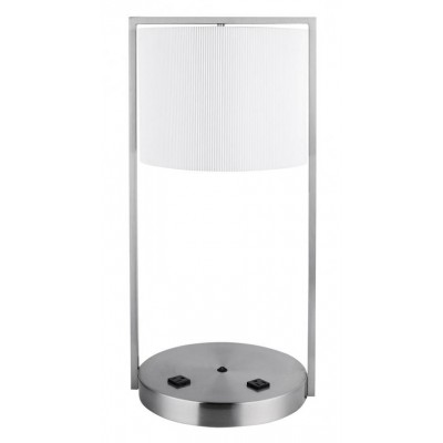 Round Shape Guestroom Nickel Table Lamp With USB Port