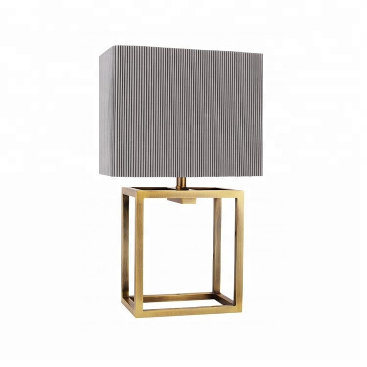 Brass Table Lamp With Grey Ribbed-Custom Fabric
