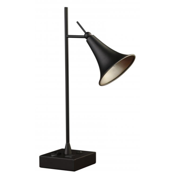 Matte Black Desk Lamp With Antique Leaf