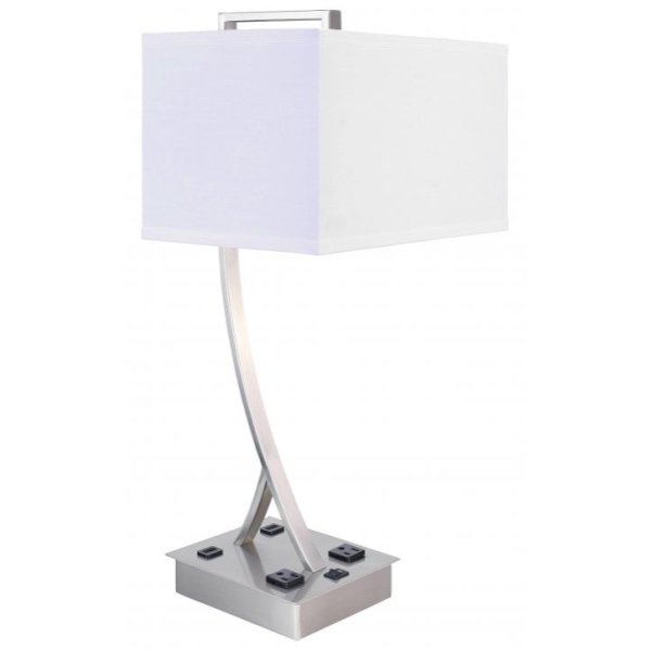 Table Lamp With Outlet In Brushed Nickel