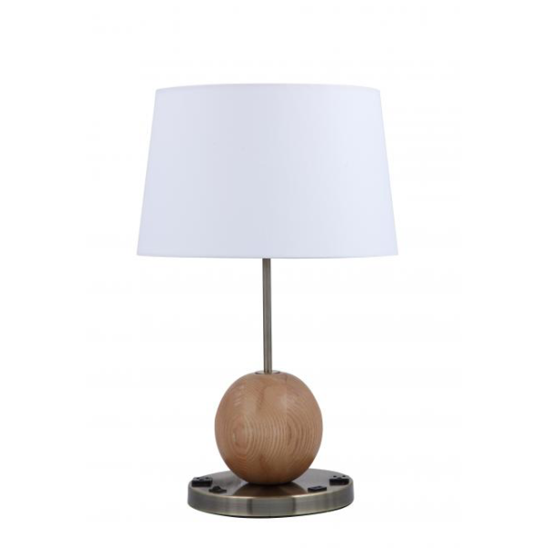 Oak Table Lamp With Vintage Brass Base