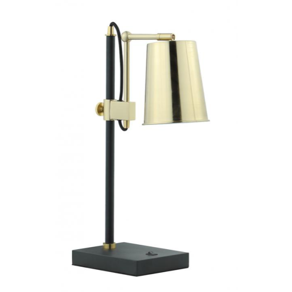 Adjustable Black Table Lamp With Brass Shade