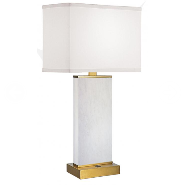 White Marble Table Lamp In Brushed Brass