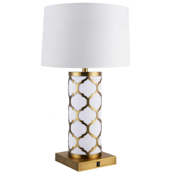 Frosted White Table Lamp In Gold Cover
