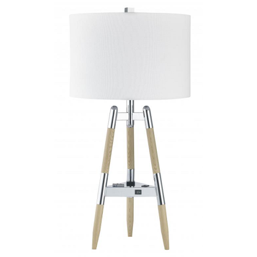 Table Lamp Tripod In Wood Polished Chrome
