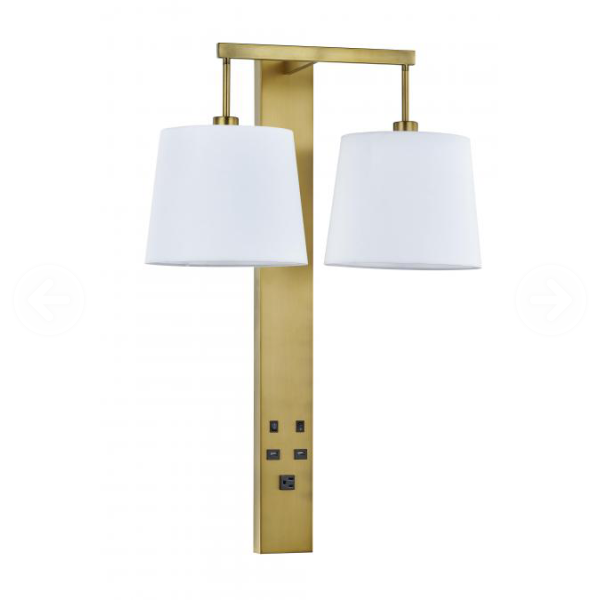 Double Brass Wall Lamp With Usb & Outlets