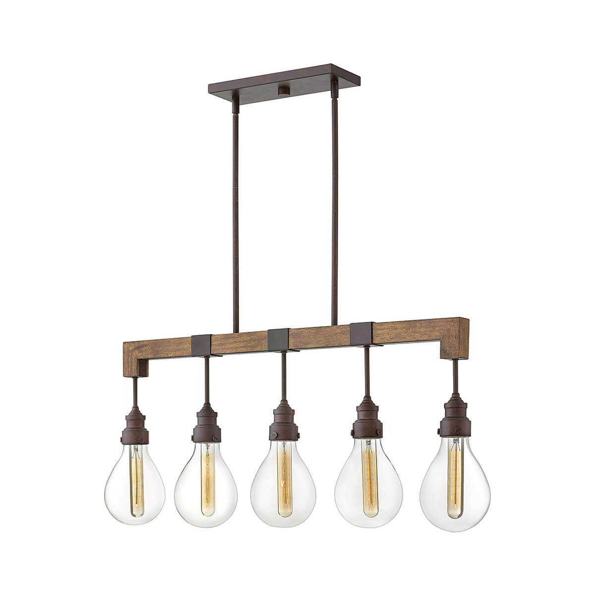 Denton 5 Light 36 inch Industrial Iron/Vintage Walnut Linear Chandelier Ceiling Light